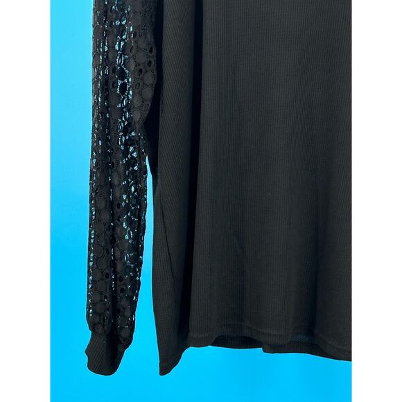 MIHOLL Women's Black Ribbed Knit Top Long Lace Sleeve Back Zip Size XLarge - Picture 8 of 11